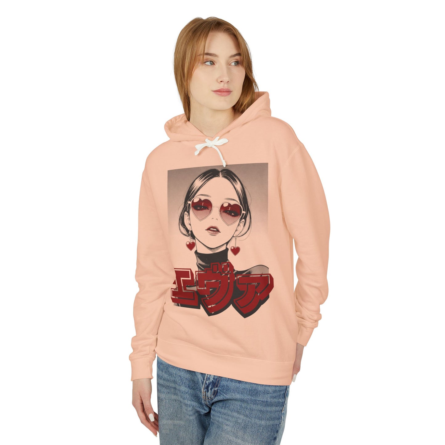 Sake Same -EVA -Anime Girl Heart Sunglasses Hoodie Retro Japanese Text Graphic Sweatshirt
