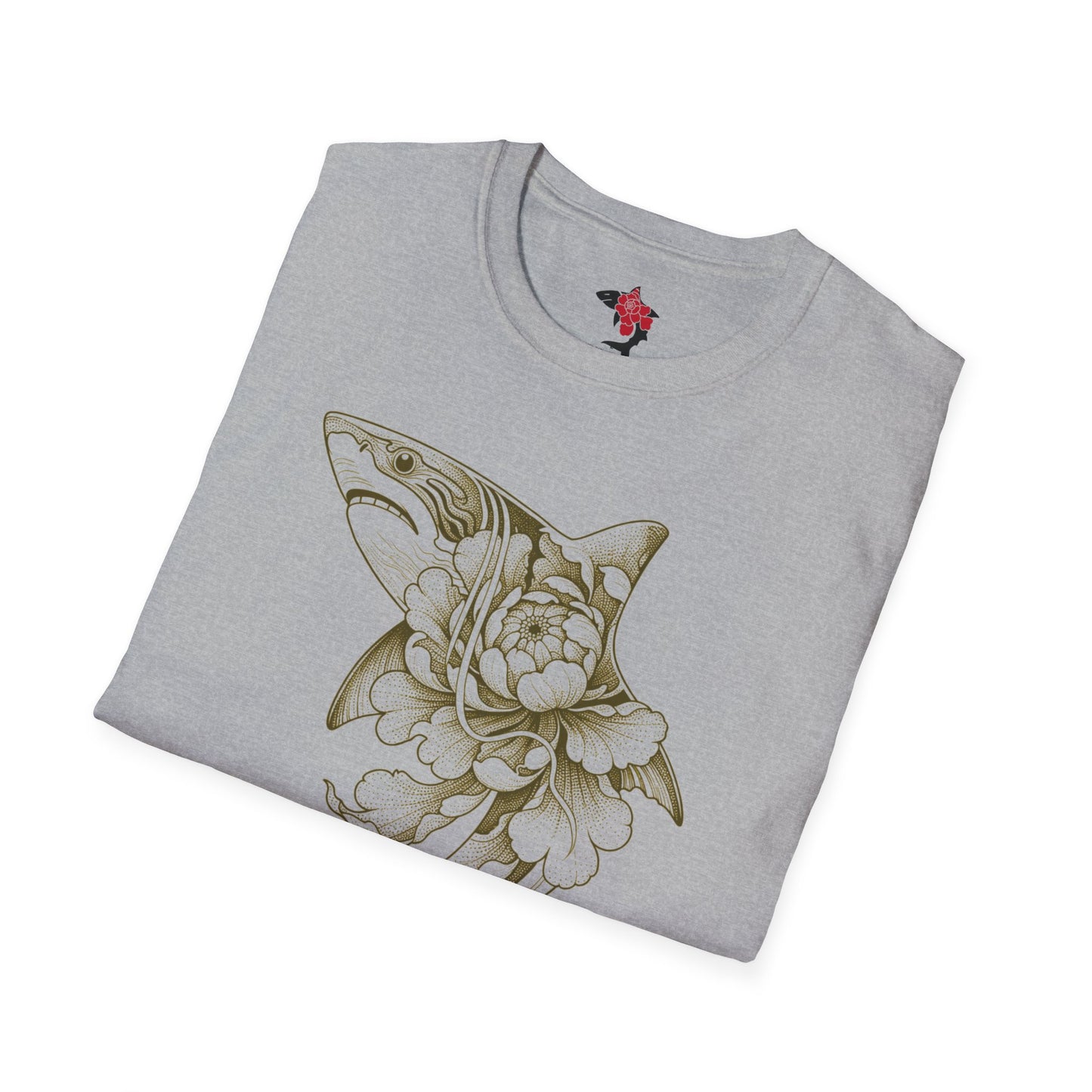 Saku Same - Blooming  Shark Graphic T-Shirt - Japanese Peony Tattoo Style