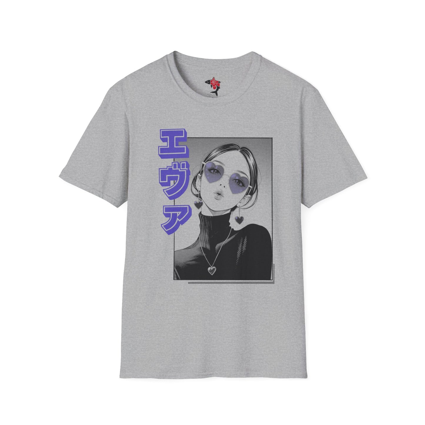 Saku Same - Eva - Anime Girl Graphic Tee with Japanese Text - Eva - 'エヴァ' Portrait T-Shirt