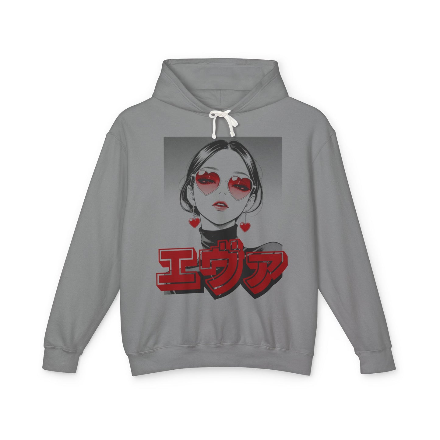 Sake Same -EVA -Anime Girl Heart Sunglasses Hoodie Retro Japanese Text Graphic Sweatshirt