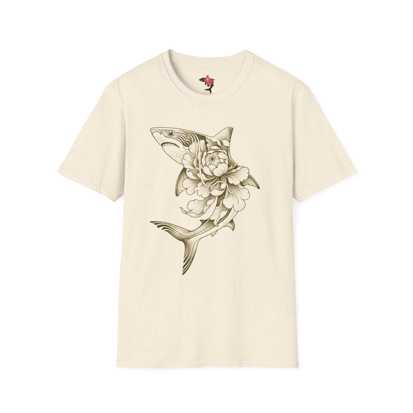 Saku Same - Blooming  Shark Graphic T-Shirt - Japanese Peony Tattoo Style