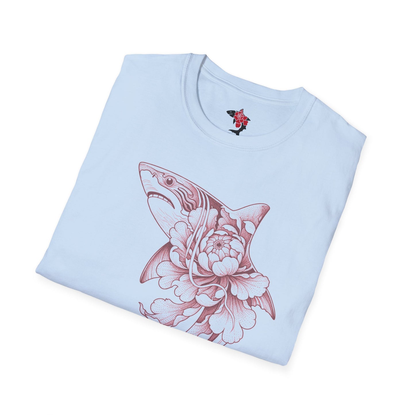 Saku Same - Blooming  Shark T-Shirt - Rose Tattoo Style Graphic Tee