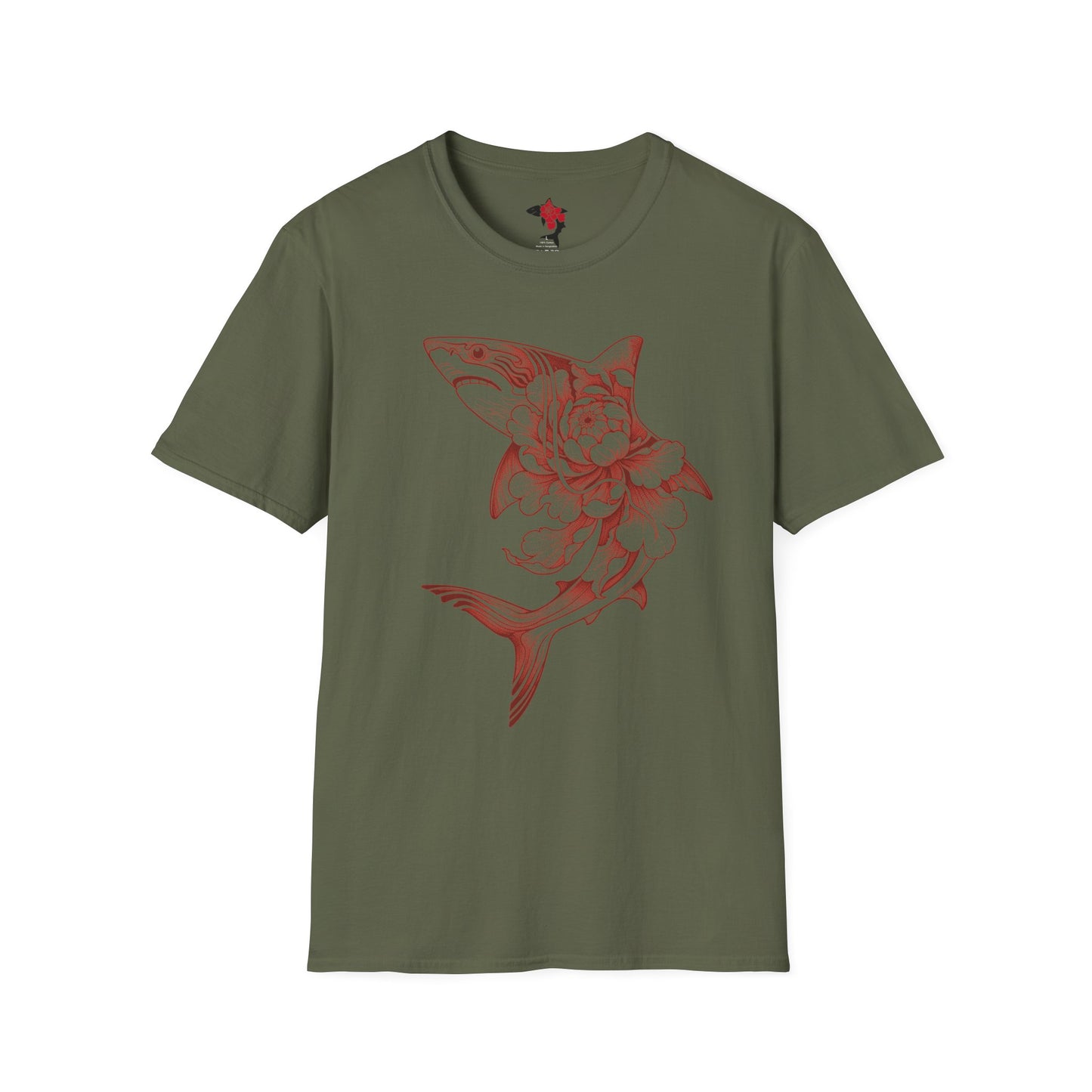 Saku Same - Blooming  Shark T-Shirt - Rose Tattoo Style Graphic Tee