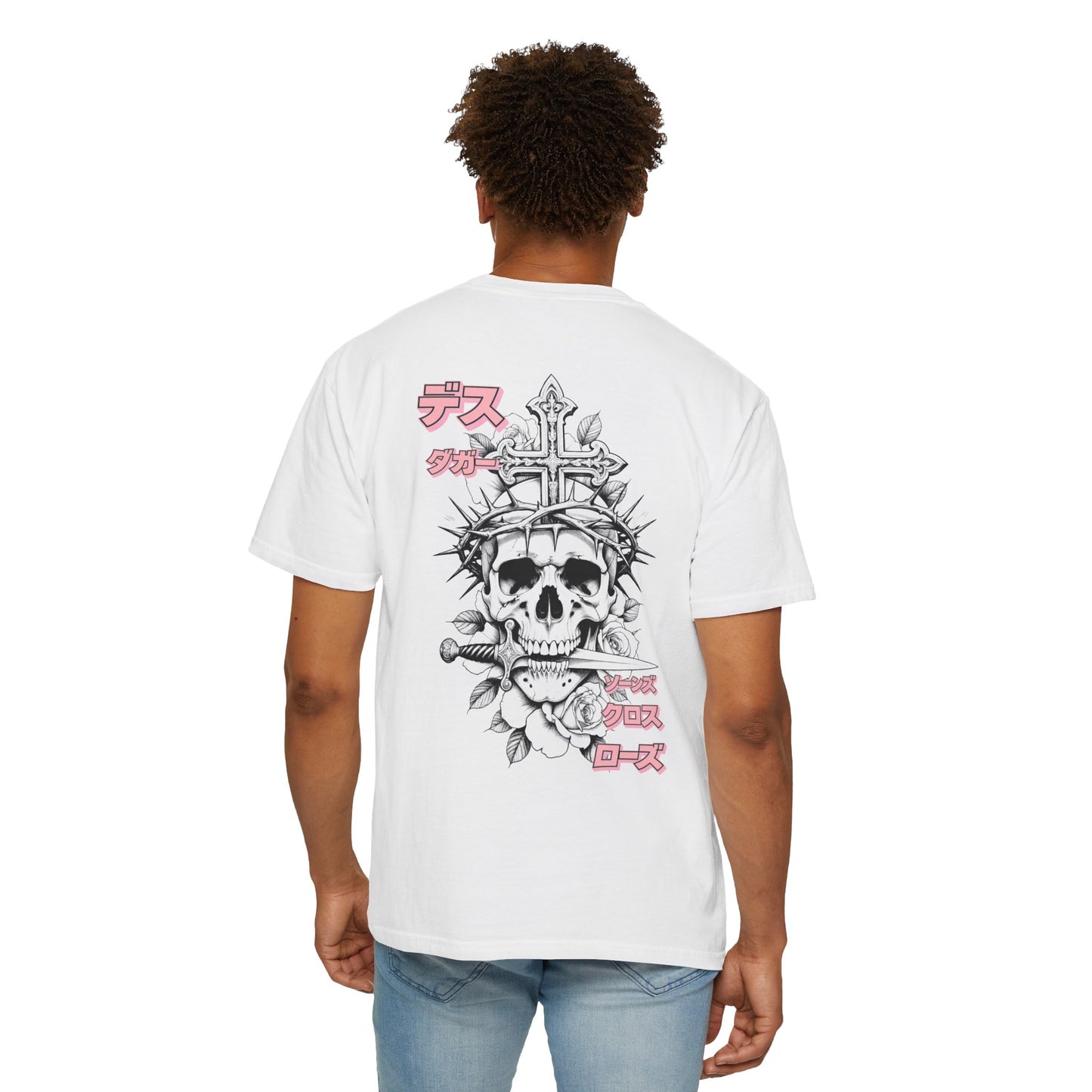 Saku Same - Skull Cross & Rose graphic T-shirt | Japanese text streetwear