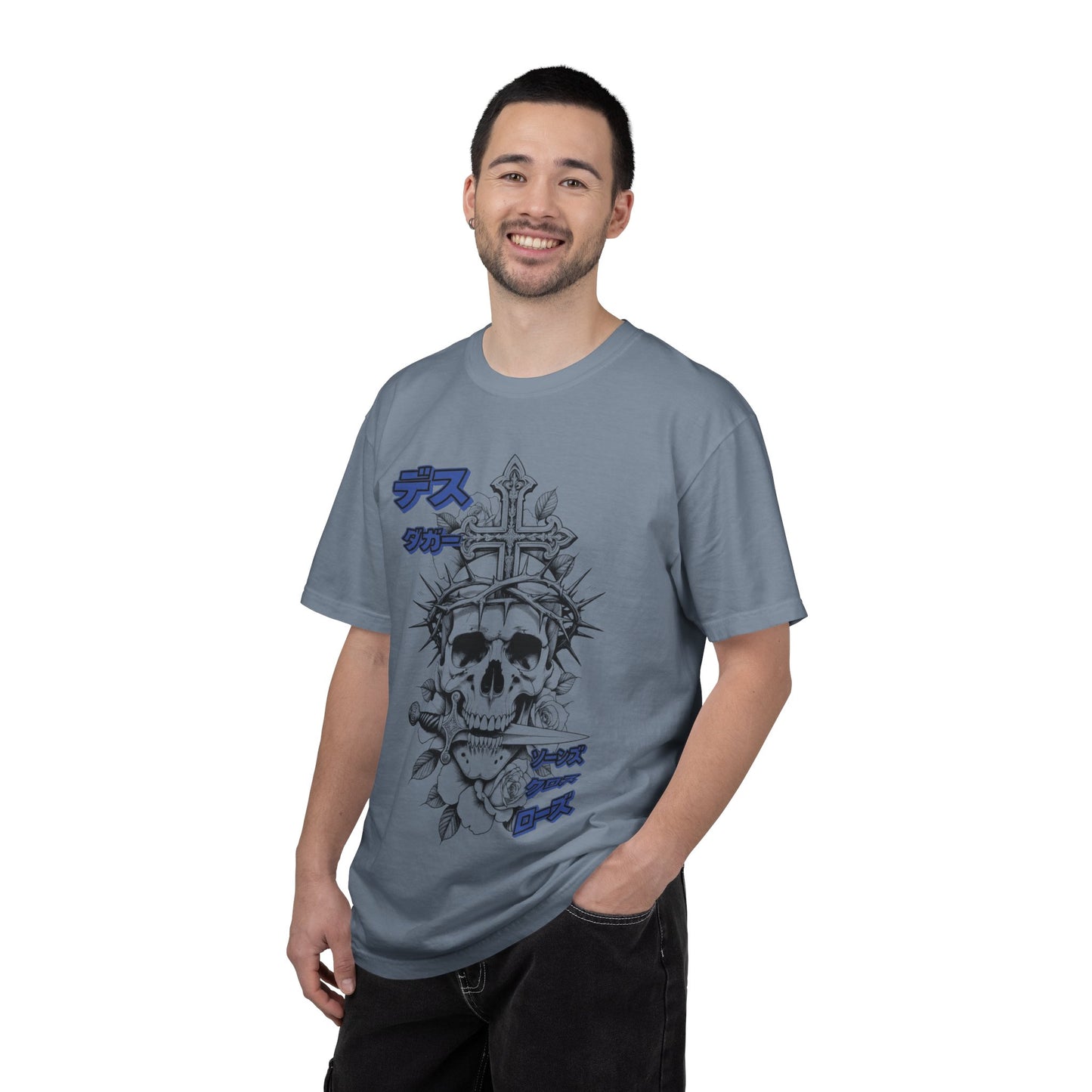 Saku Same - Skull & Rose T-Shirt Japanese Text Graphic Tee
