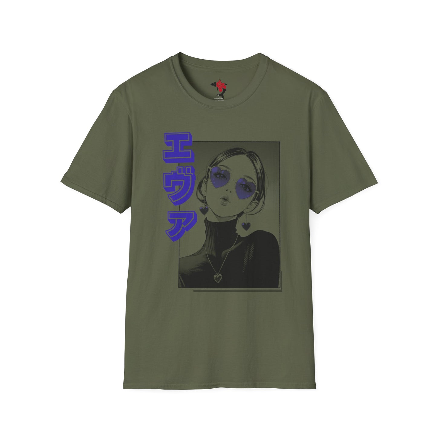 Saku Same - Eva - Anime Girl Graphic Tee with Japanese Text - Eva - 'エヴァ' Portrait T-Shirt