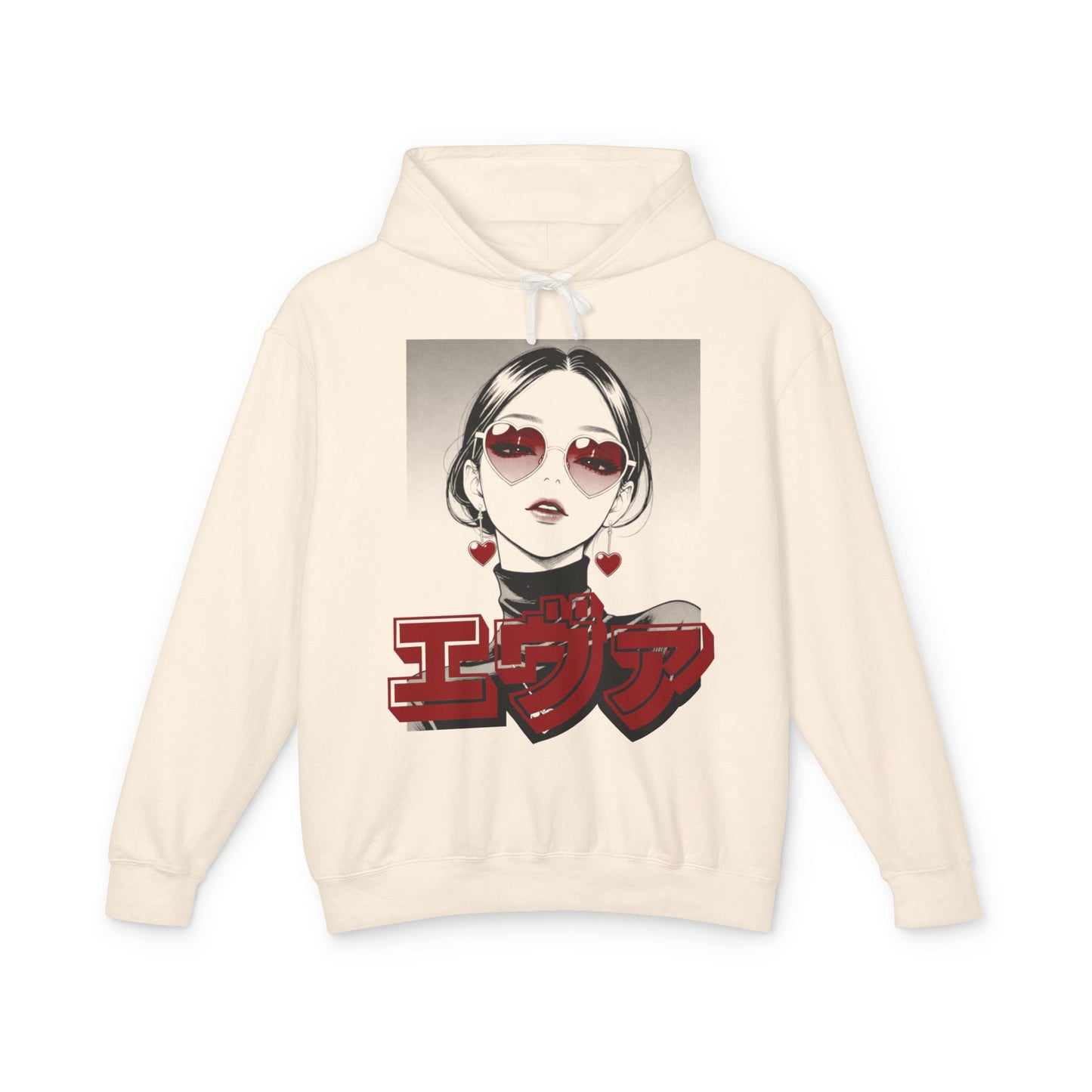 Sake Same -EVA -Anime Girl Heart Sunglasses Hoodie Retro Japanese Text Graphic Sweatshirt