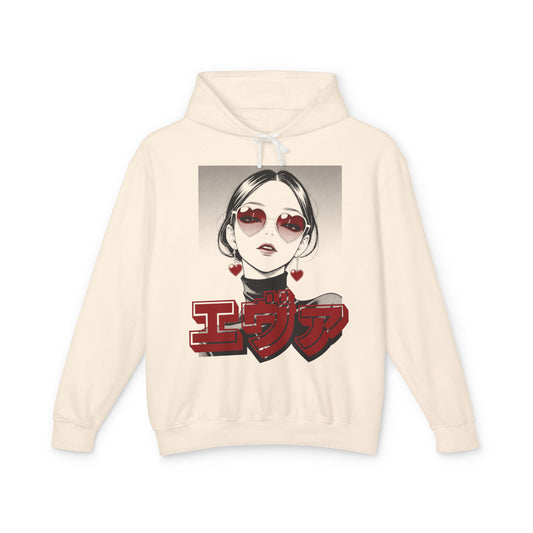 Sake Same -EVA -Anime Girl Heart Sunglasses Hoodie Retro Japanese Text Graphic Sweatshirt