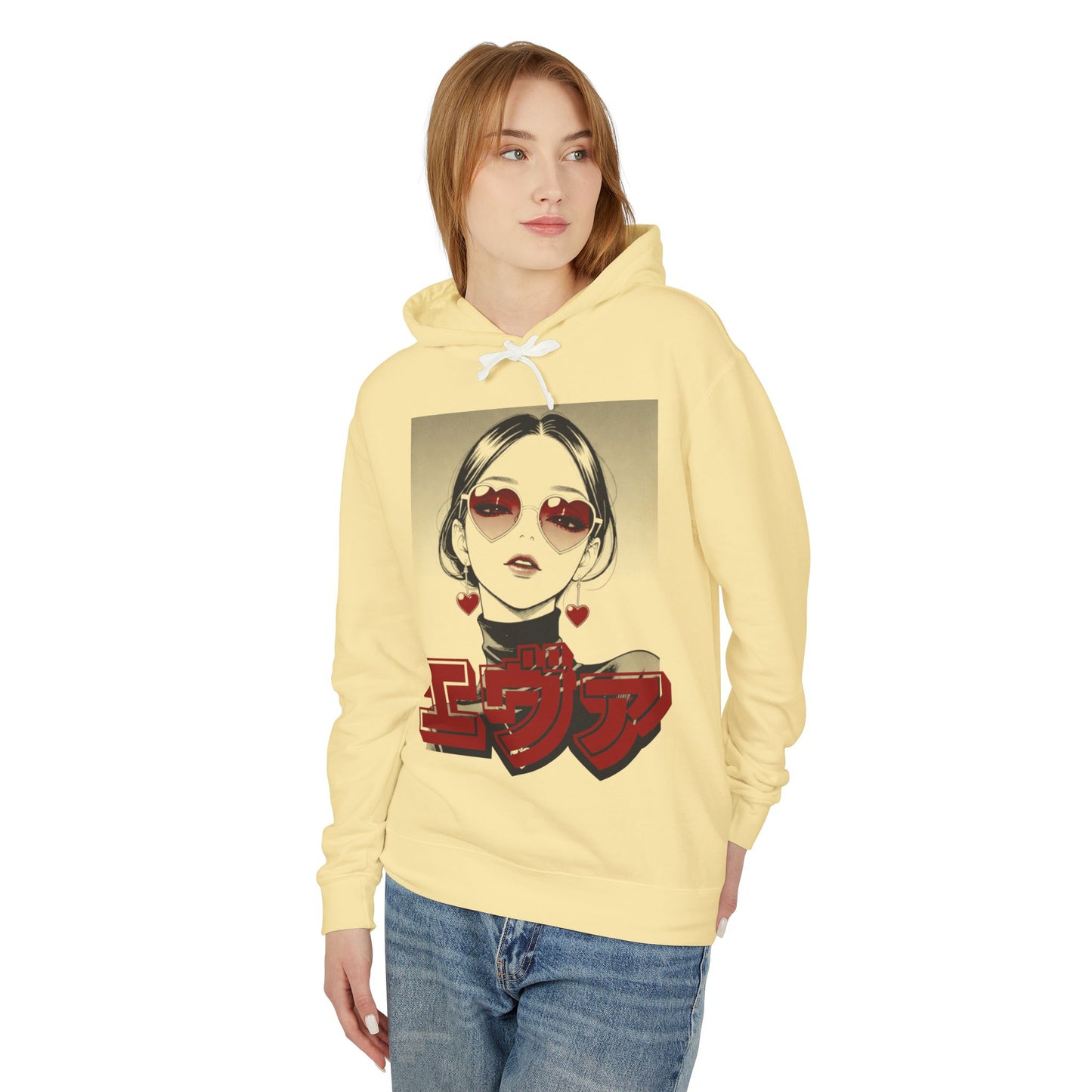 Sake Same -EVA -Anime Girl Heart Sunglasses Hoodie Retro Japanese Text Graphic Sweatshirt