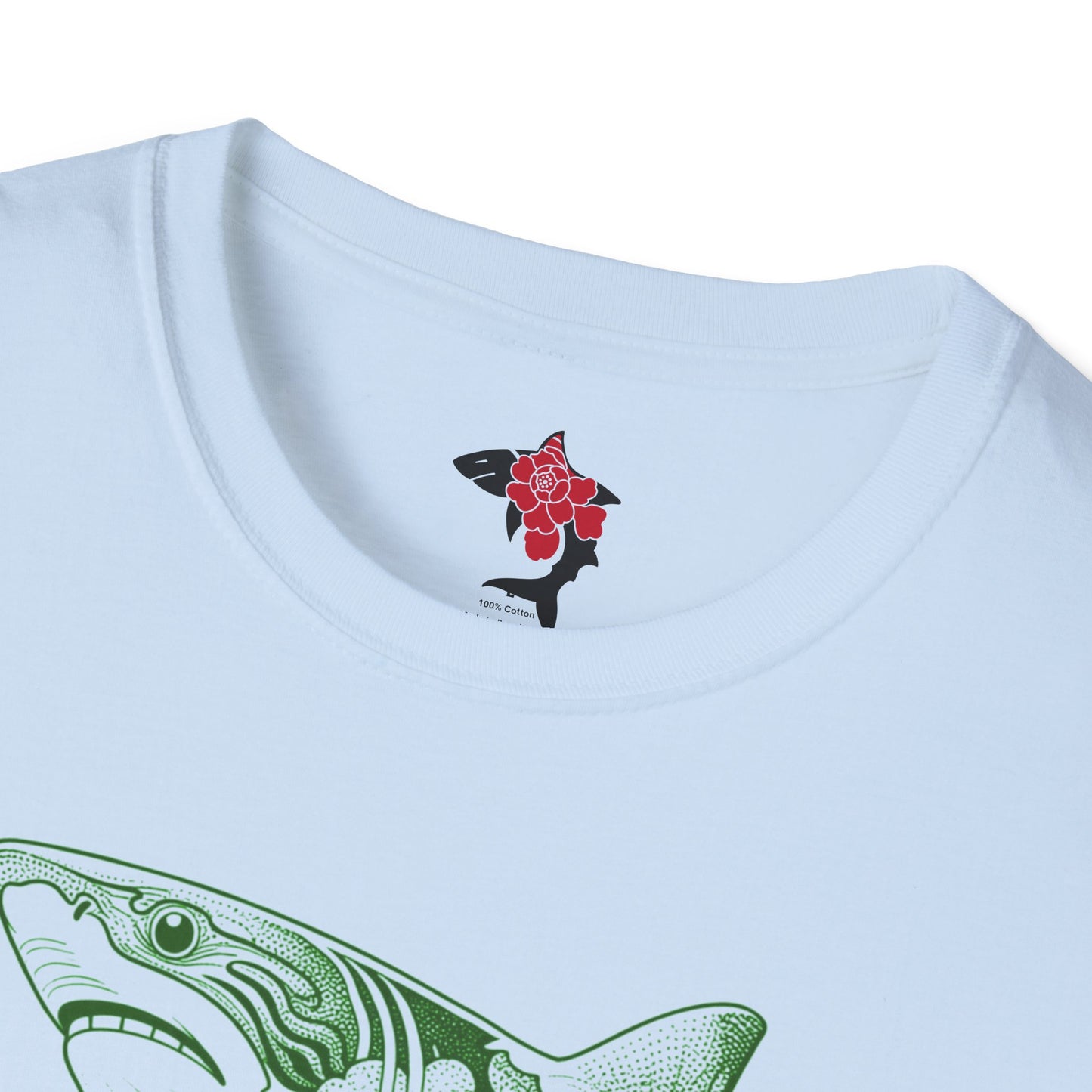 Saku Same - Blooming Shark T-Shirt — Green Peony Shark Graphic Tee