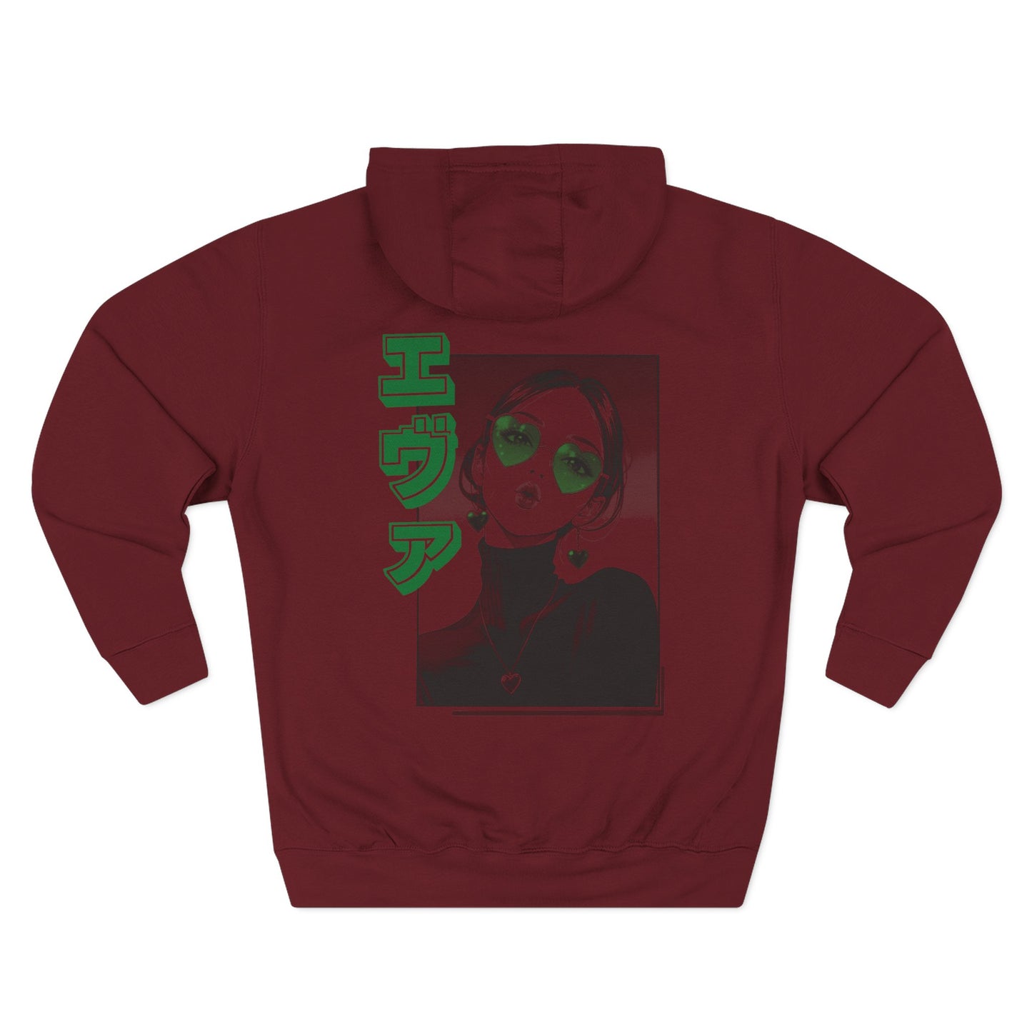 Saku Same - Eva - Anime Girl Graphic Hoodie with Japanese Text - Minimal Front Rose, Back Panel Art