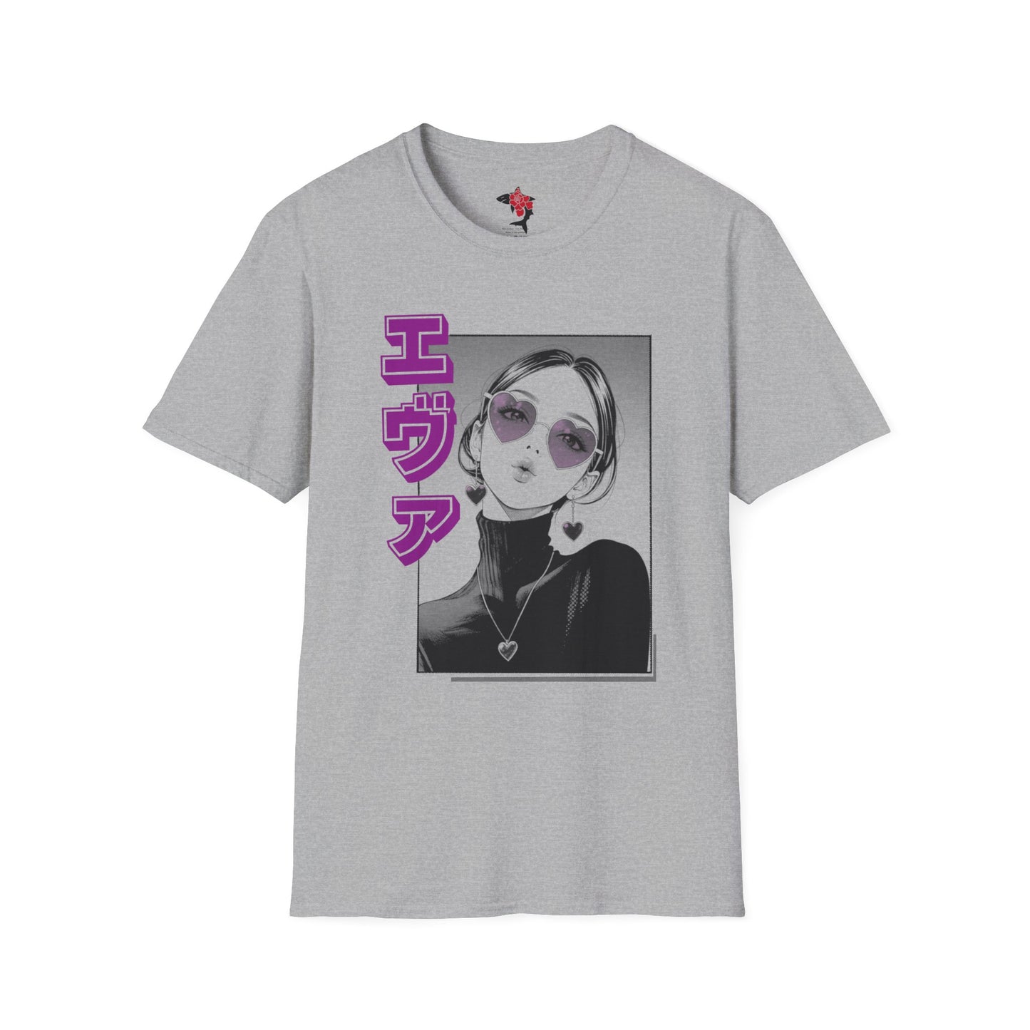 Saku Same - Eva - Anime Girl Portrait T-Shirt with Japanese Text Eva  (エヴァ) — Retro Cool Graphic Tee
