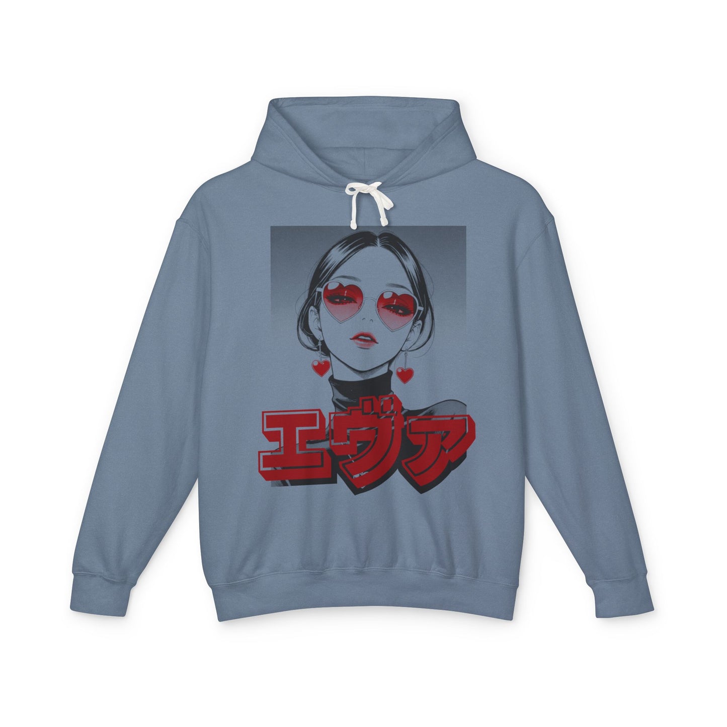 Sake Same -EVA -Anime Girl Heart Sunglasses Hoodie Retro Japanese Text Graphic Sweatshirt