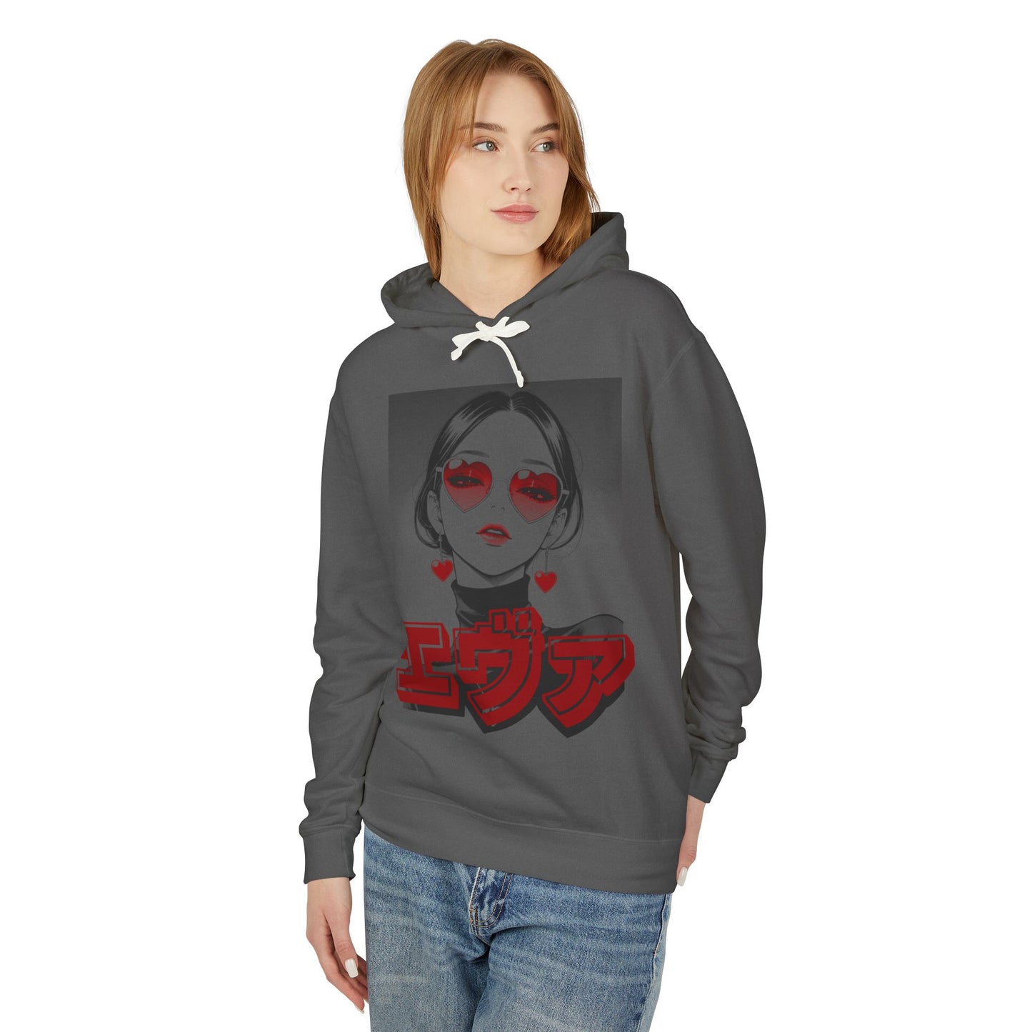 Sake Same -EVA -Anime Girl Heart Sunglasses Hoodie Retro Japanese Text Graphic Sweatshirt