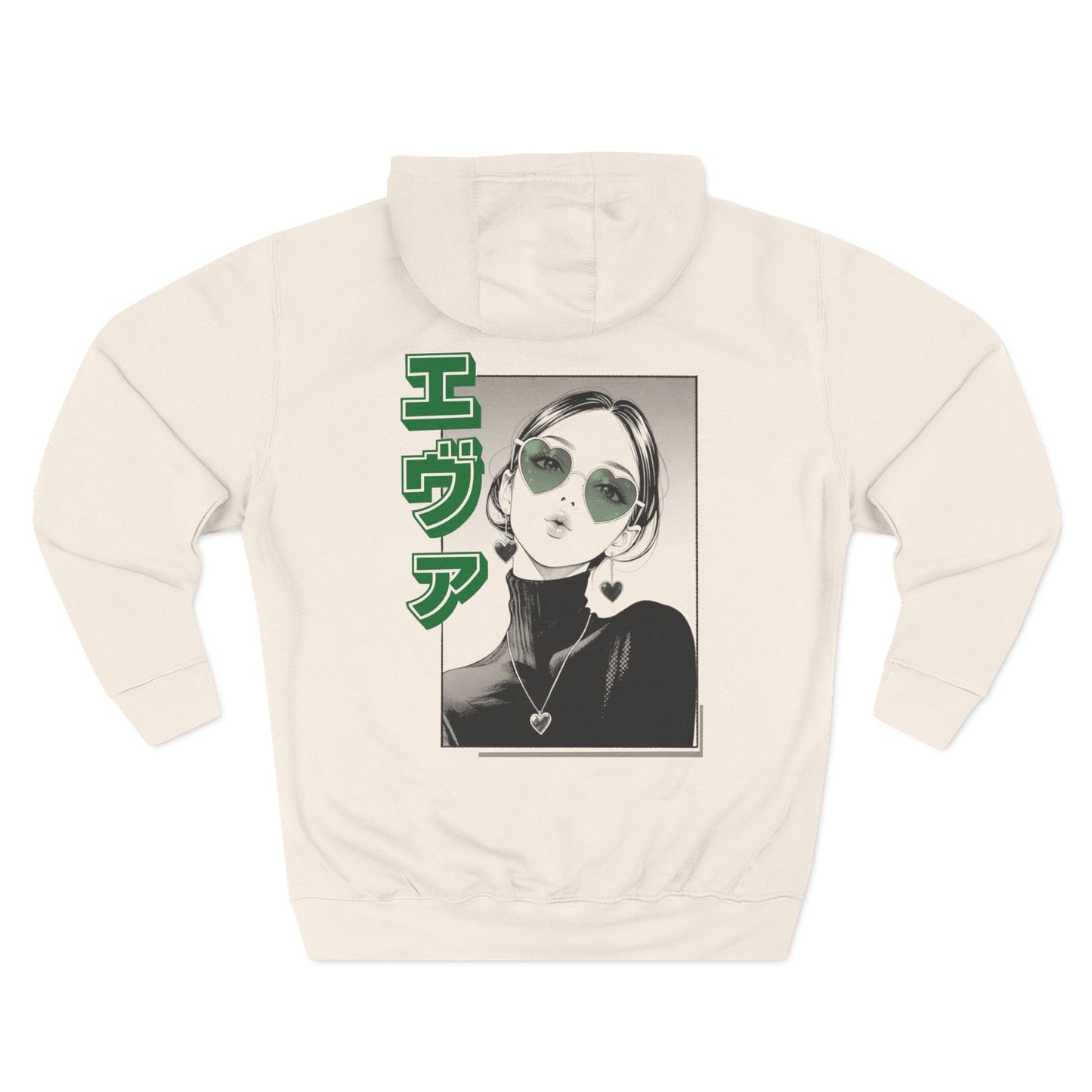 Saku Same - Eva - Anime Girl Graphic Hoodie with Japanese Text - Minimal Front Rose, Back Panel Art