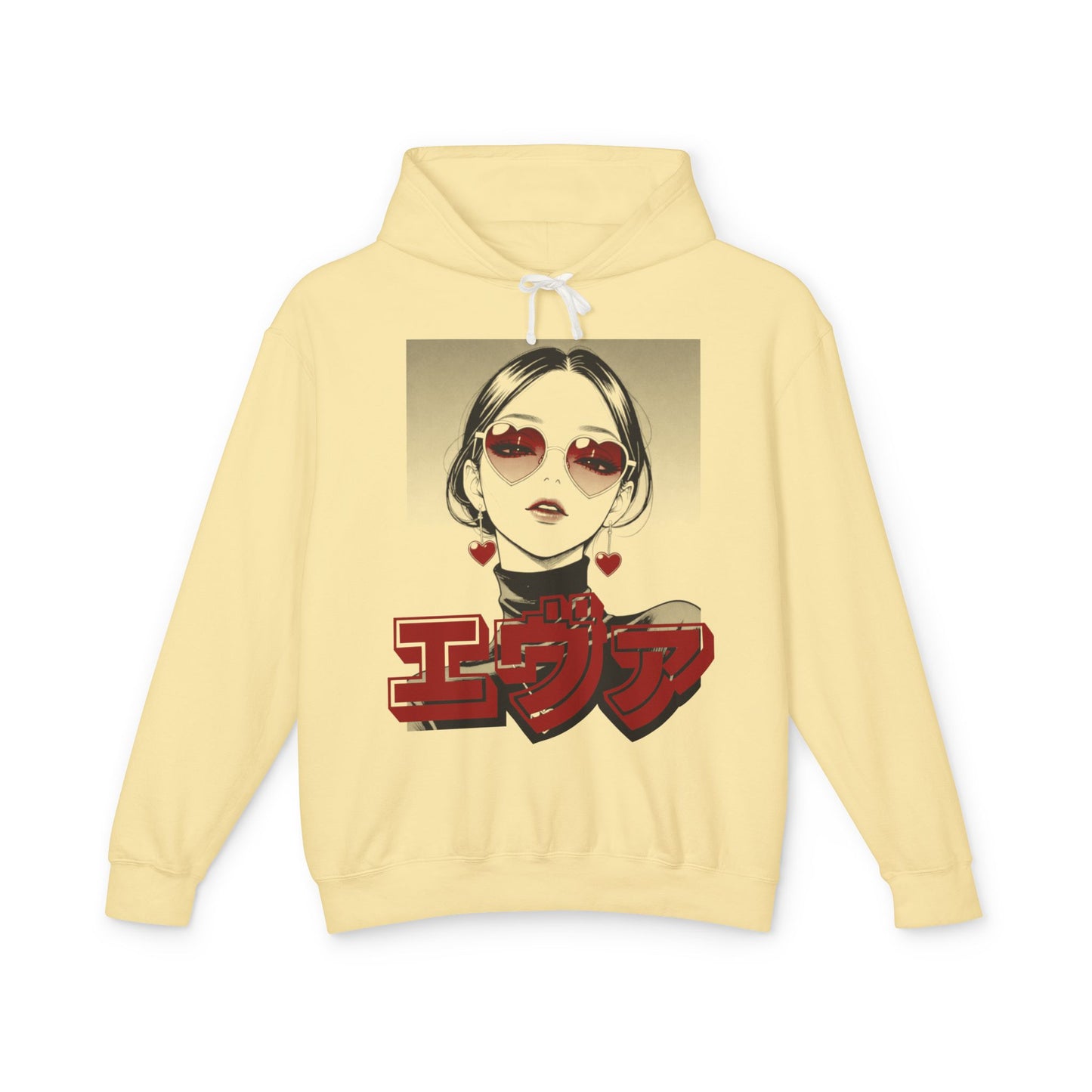 Sake Same -EVA -Anime Girl Heart Sunglasses Hoodie Retro Japanese Text Graphic Sweatshirt