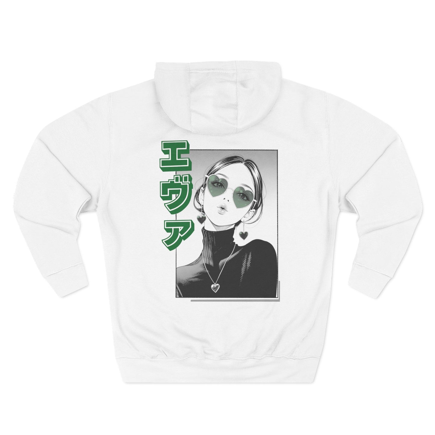 Saku Same - Eva - Anime Girl Graphic Hoodie with Japanese Text - Minimal Front Rose, Back Panel Art