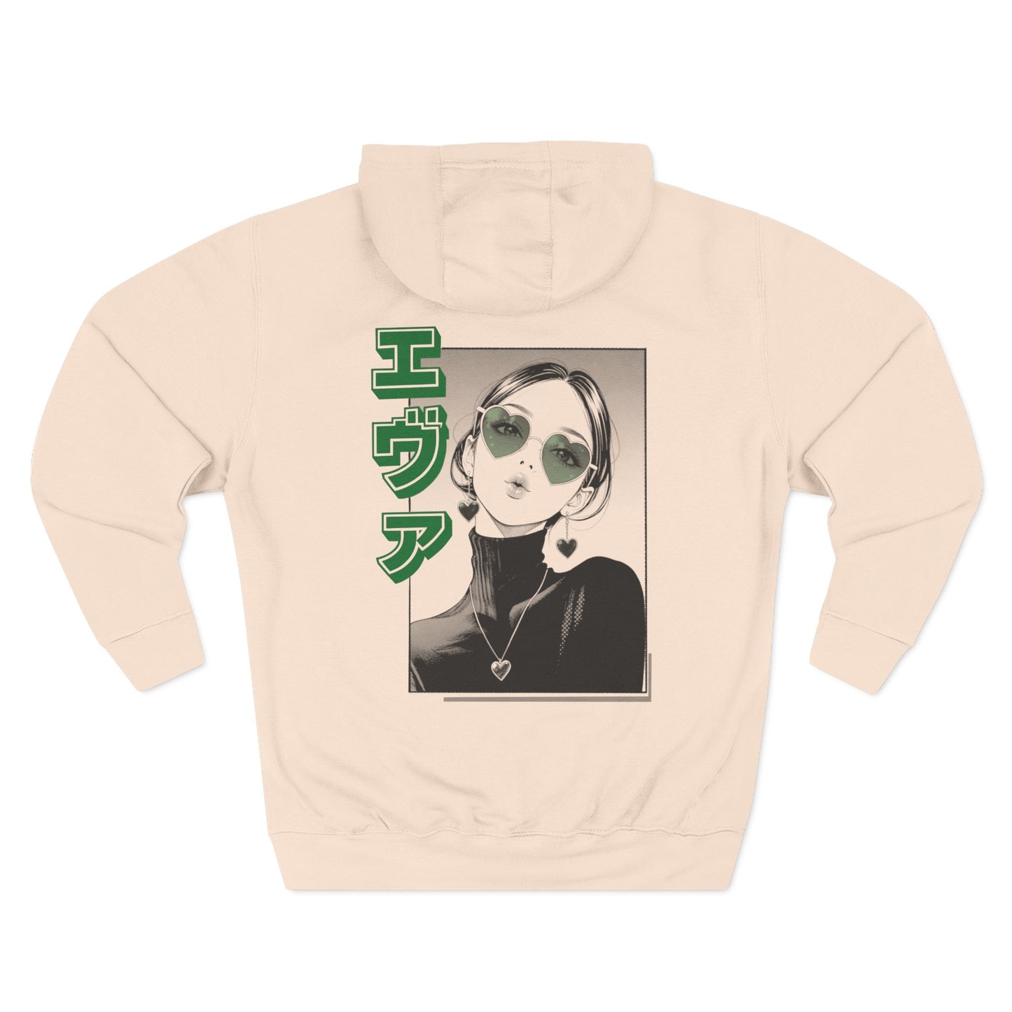 Saku Same - Eva - Anime Girl Graphic Hoodie with Japanese Text - Minimal Front Rose, Back Panel Art