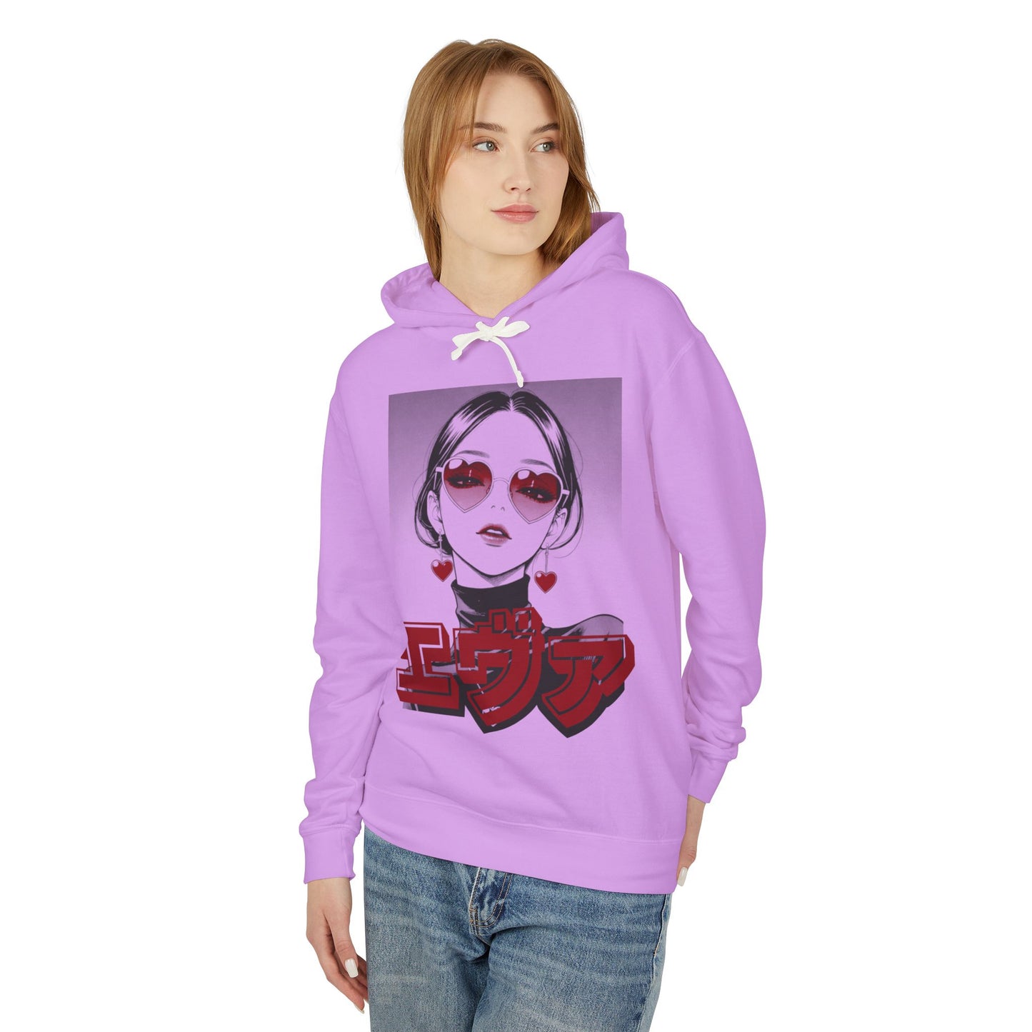 Sake Same -EVA -Anime Girl Heart Sunglasses Hoodie Retro Japanese Text Graphic Sweatshirt