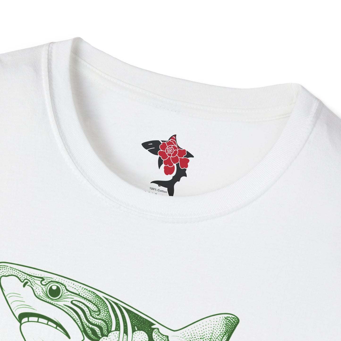 Saku Same - Blooming Shark T-Shirt — Green Peony Shark Graphic Tee
