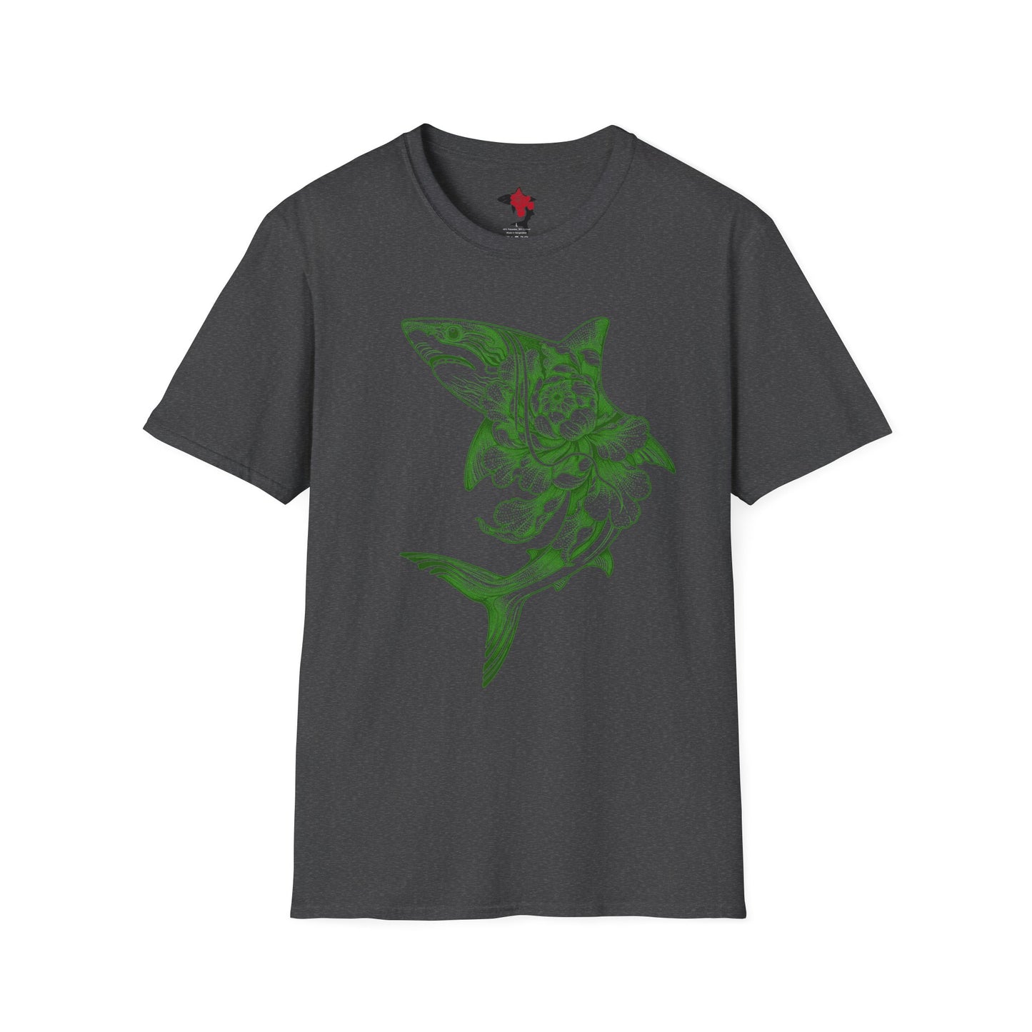 Saku Same - Blooming Shark T-Shirt — Green Peony Shark Graphic Tee