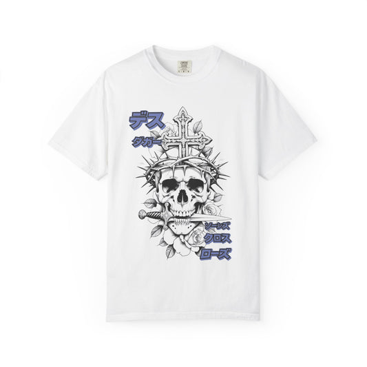 Saku Same - Skull & Rose T-Shirt Japanese Text Graphic Tee