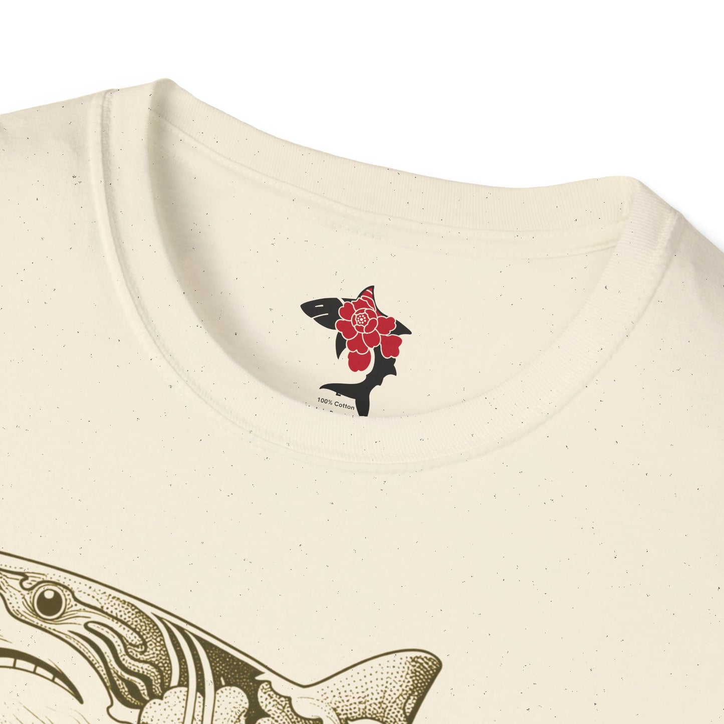 Saku Same - Blooming  Shark Graphic T-Shirt - Japanese Peony Tattoo Style