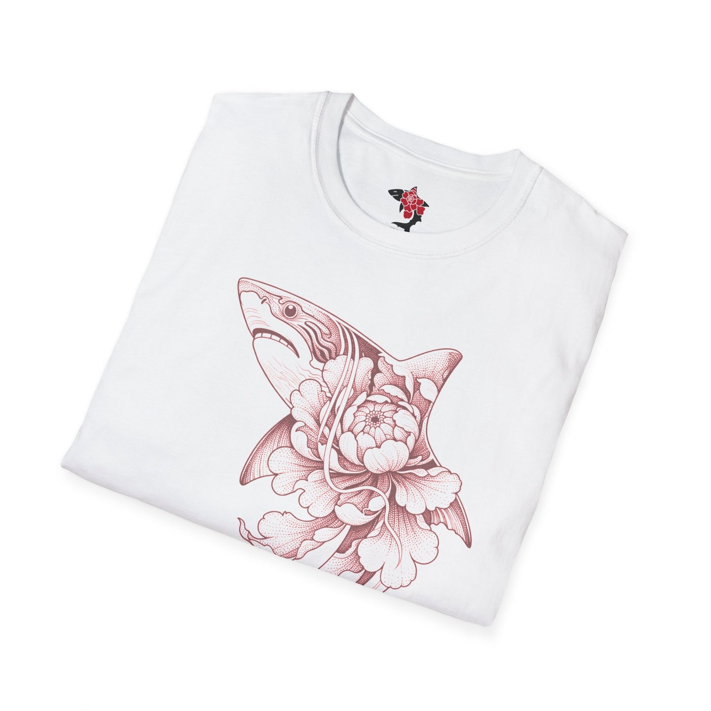 Saku Same - Blooming  Shark T-Shirt - Rose Tattoo Style Graphic Tee