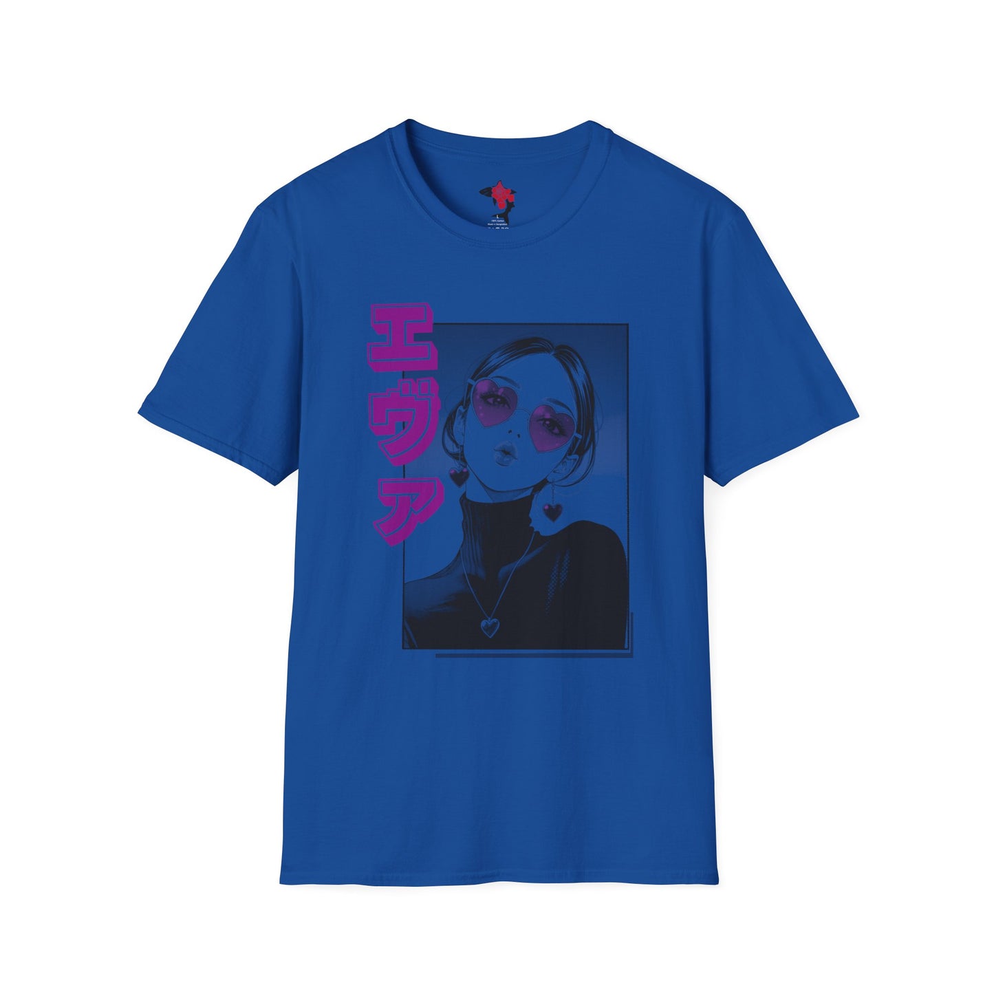 Saku Same - Eva - Anime Girl Portrait T-Shirt with Japanese Text Eva  (エヴァ) — Retro Cool Graphic Tee