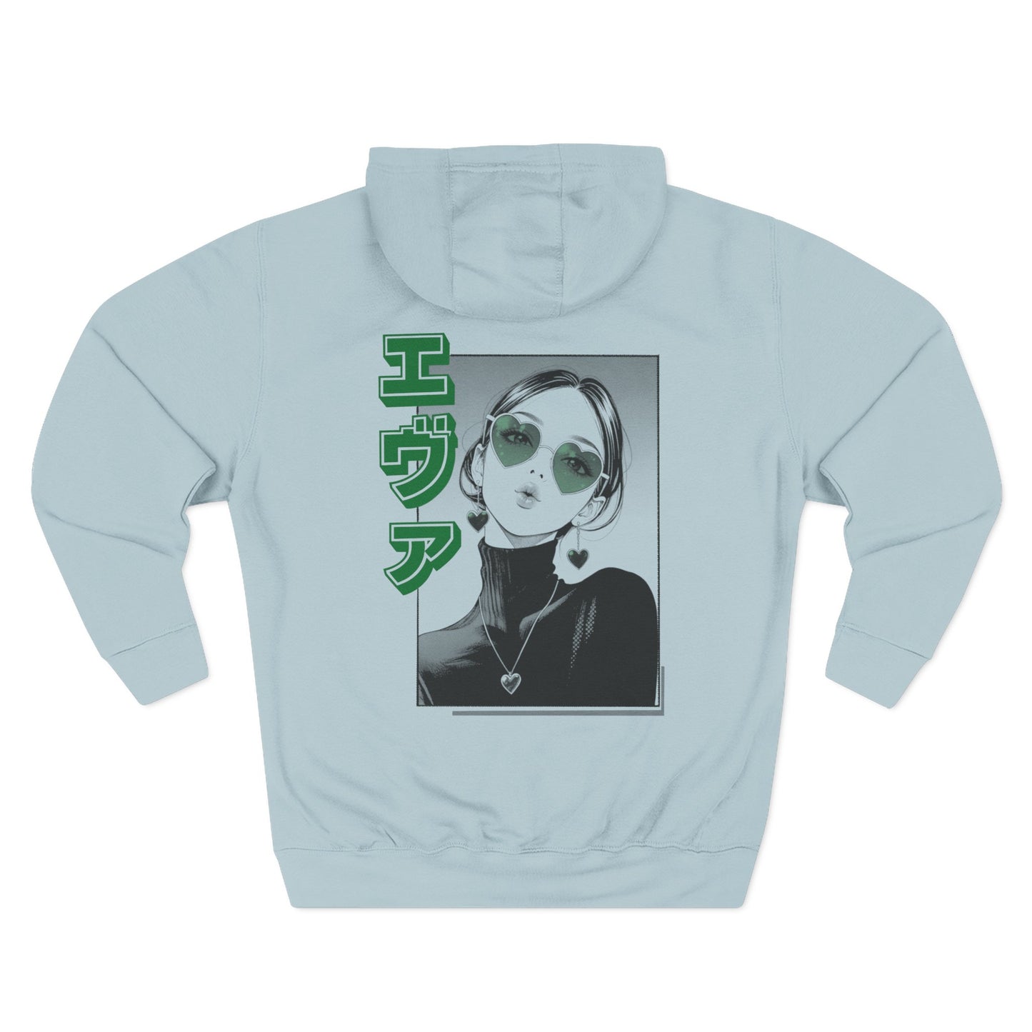 Saku Same - Eva - Anime Girl Graphic Hoodie with Japanese Text - Minimal Front Rose, Back Panel Art