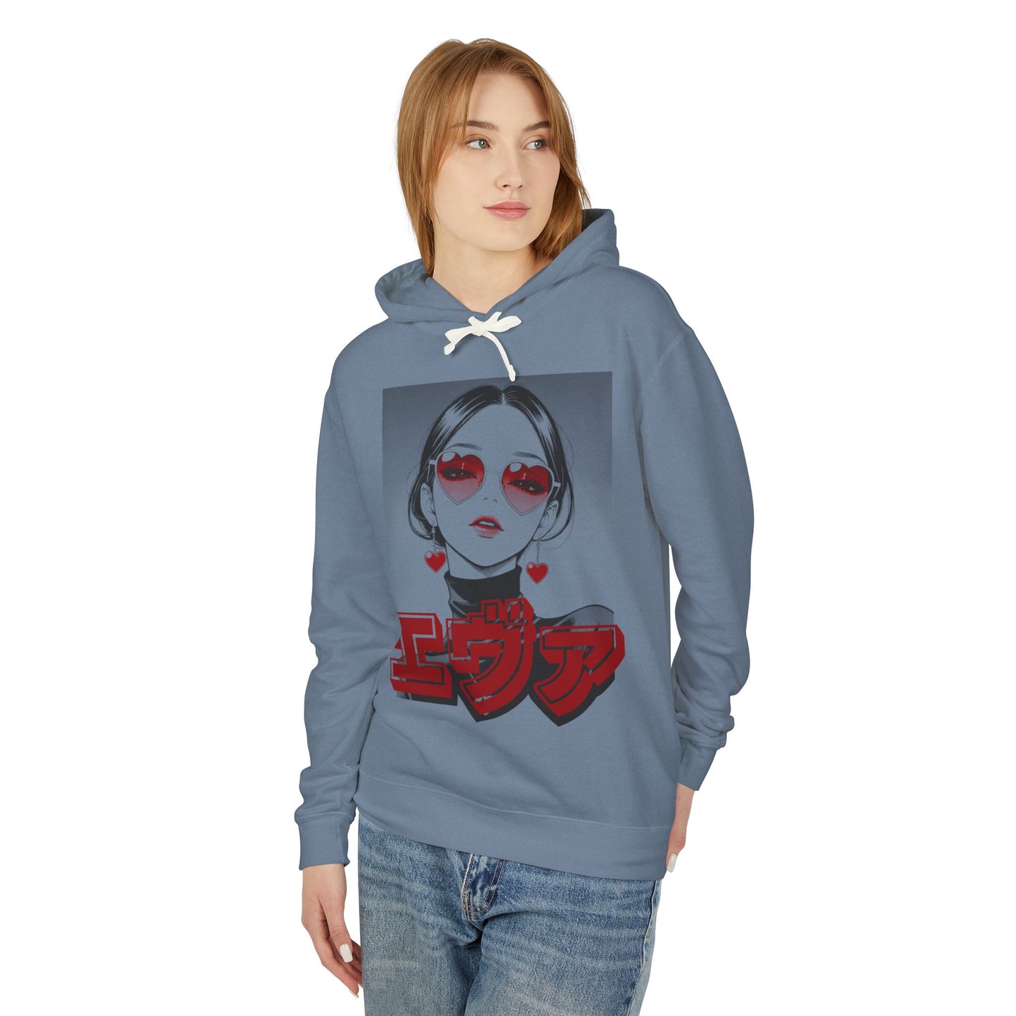 Sake Same -EVA -Anime Girl Heart Sunglasses Hoodie Retro Japanese Text Graphic Sweatshirt