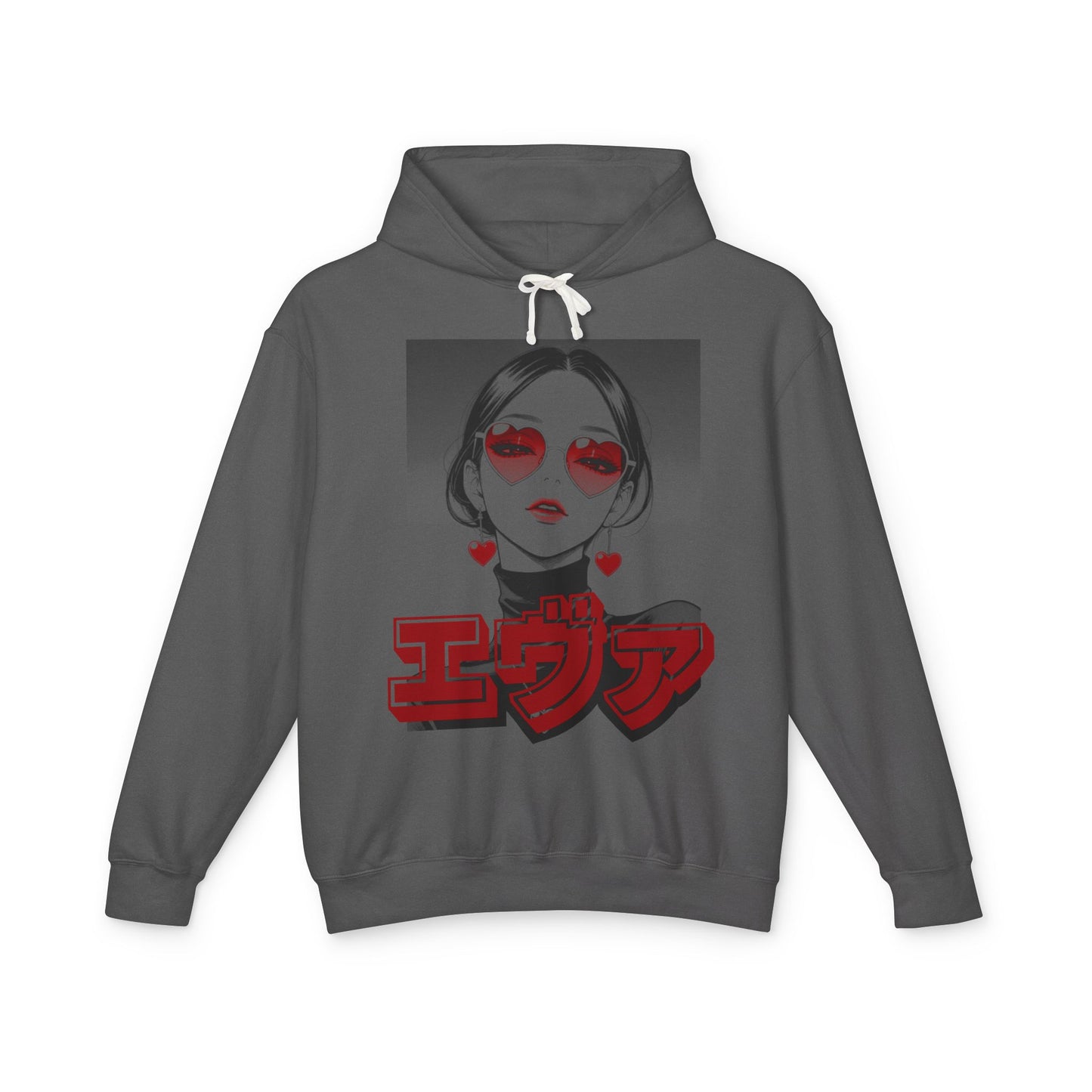 Sake Same -EVA -Anime Girl Heart Sunglasses Hoodie Retro Japanese Text Graphic Sweatshirt