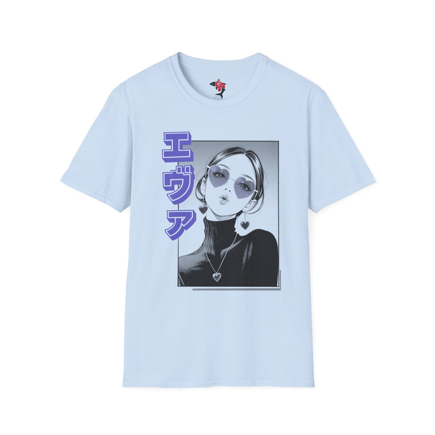 Saku Same - Eva - Anime Girl Graphic Tee with Japanese Text - Eva - 'エヴァ' Portrait T-Shirt