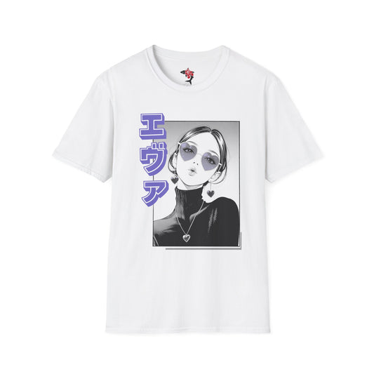 Saku Same - Eva - Anime Girl Graphic Tee with Japanese Text - Eva - 'エヴァ' Portrait T-Shirt