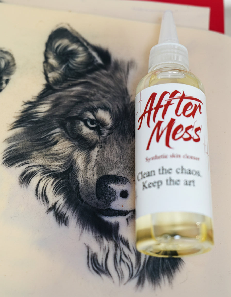 AfterWess bottle with a lion illustration in the background