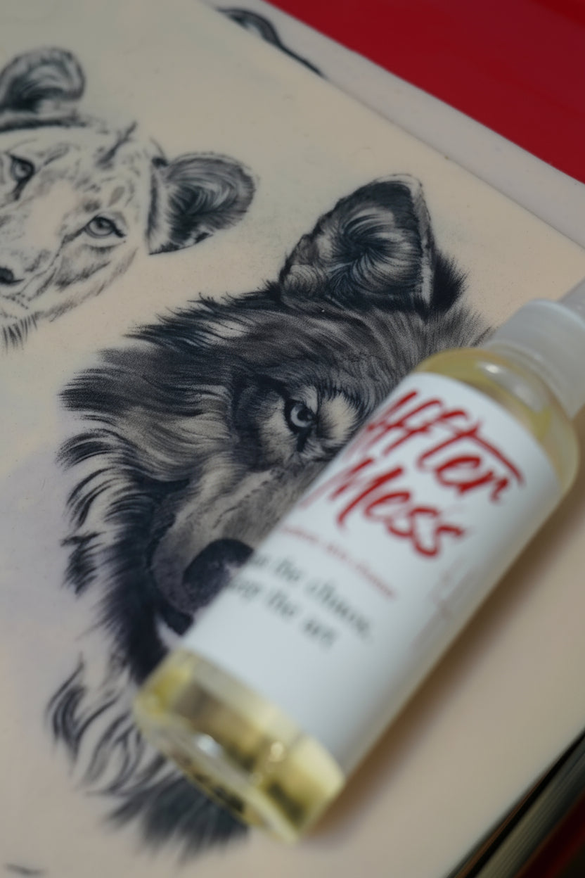 Small bottle labeled 'Hitters' with a tattoo of a wolf in the background